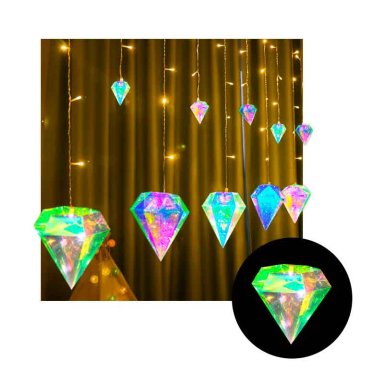 CASCADA DIAMANTE IRIDISCENTE - LUCES AMARILLAS