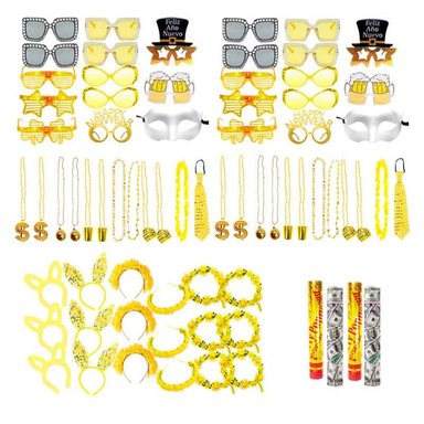 COTILLÓN AÑO NUEVO 72 ARTÍCULOS: LENTES, VINCHAS Y COLLARES