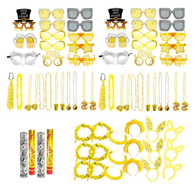 SET COTILLÓN AÑO NUEVO 72 PIEZAS: LENTES, VINCHAS Y COLLARES