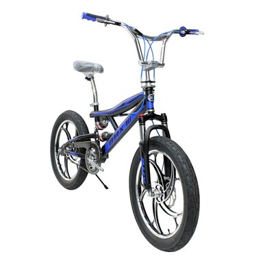 BICICLETA BMX ARO 20 BIKEKAM TRIPLE SUSPENSIÓN FRENOS DE DISCO Y PEGS NEGRO CON AZUL - 1