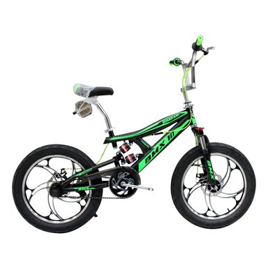 BICICLETA BMX ARO 20 BIKEKAM CON TRIPLE SUSPENSIÓN FRENOS DE DISCOS Y PEGS  NEGRO CON VERDE - 2