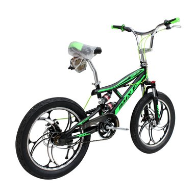 BICICLETA BMX ARO 20 BIKEKAM CON TRIPLE SUSPENSIÓN FRENOS DE DISCOS Y PEGS  NEGRO CON VERDE - 3