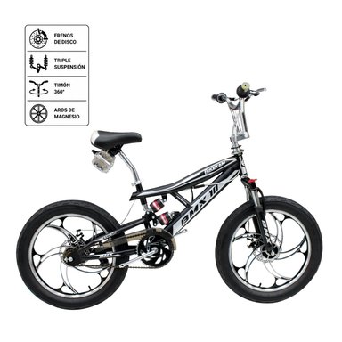 BICICLETA BMX ARO 20 CON TRIPLE SUSPENSIÓN, FRENOS DE DISCO Y AROS DE MAGNESIO NEGRO CON GRIS - 7