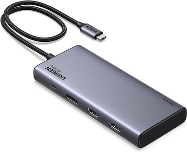 HUB UGREEN REVODOK 4K HDMI USB-C 8 EN 1 DE TRIPLE PANTALLA, GRIS - 1