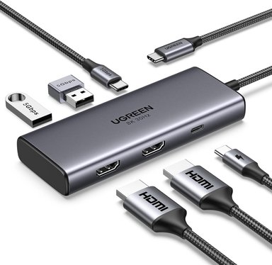 HUB UGREEN REVODOK 4K HDMI USB-C 8 EN 1 DE TRIPLE PANTALLA, GRIS - 2