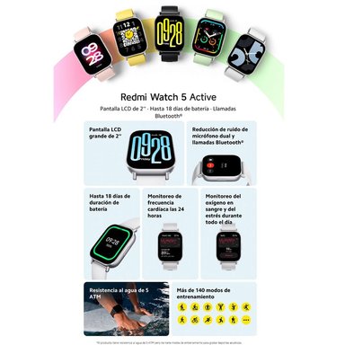 RELOJ XIAOMI REDMI WATCH 5 ACTIVE + 2 PROTECTOR HIDROGEL - NEGRO - 3