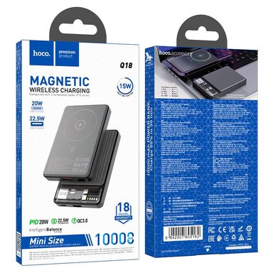 POWER BANK HOCO 10000MAH Q18 TOURER PD22.5W, MAGSFE WIRELESS - NEGRO - 4