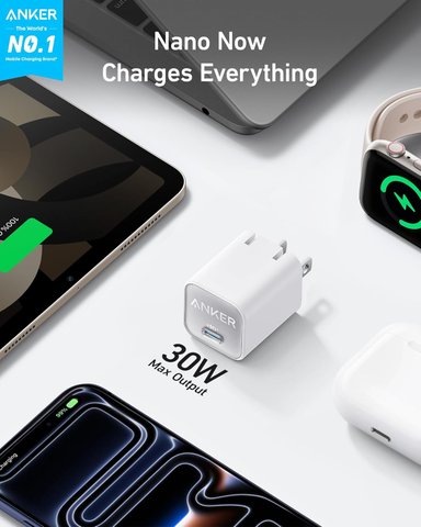 CARGADOR ANKER 30W,TYPE C GAN, PLEGABLE CARGA RÁPIDO PARA IPHONE 1716 Y MÁS, GALAXY, IPAD - BLANCO - 4