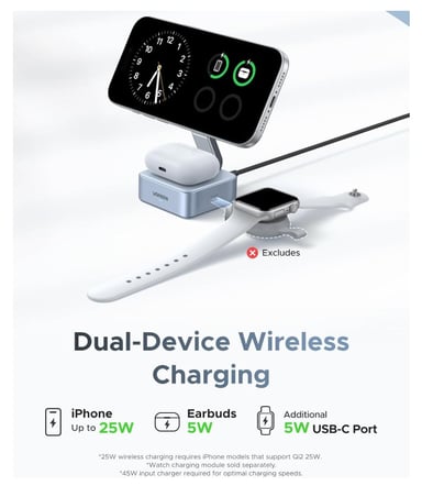 CARGADOR INALÁMBRICO UGREEN MAGFLOW 25W, ESTACIÓN DE CARGA MAGSAFE PARA IPHONE, W752 - 2
