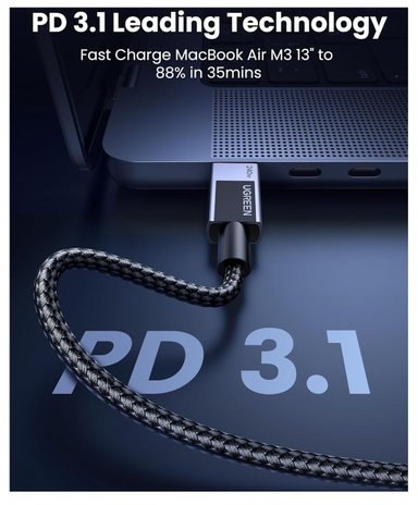 CABLE UGREEN CARGA RAPIDA ENTRADA USB TIPO C 240W 2M TRENZADO - GREY - 4