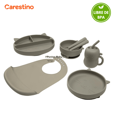 SET ALIMENTACIÓN PARA BEBÉS CARESTINO -GATITO- GRIS