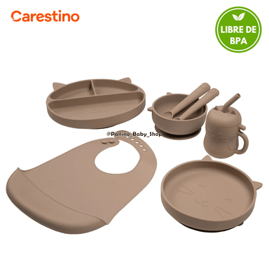 SET ALIMENTACIÓN PARA BEBÉ CARESTINO -GATITO- GREIGE