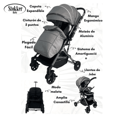 COCHE MALETA PLEGABLE STOKKER BABY -MODRIC- GRIS
