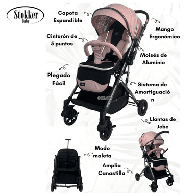 COCHE MALETA PLEGABLE STOKKER BABY -MODRIC- ROSADO