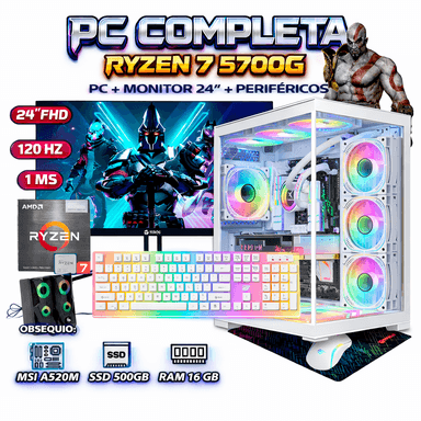 PC COMPLETA RYZEN7 5700G RAM16GB DISCO SSD500GB MONITOR 24 FULL HD - 1