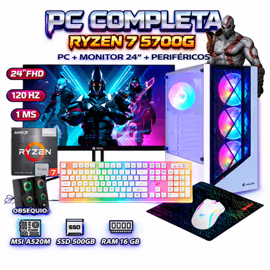 COMPUTADORA COMPLETA RYZEN 7 5700G RAM 16GB DISCO SSD 500GB MONITOR 24 FULL HD - 1