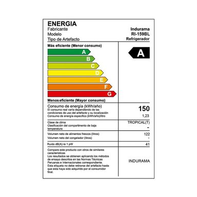 FRIGOBAR INDURAMA 122L RI-159BL BLANCO - 4