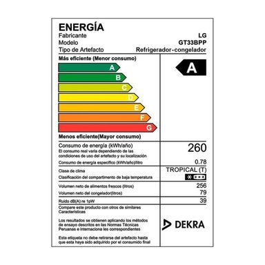 REFRIGERADORA LG TOP FREEZER GT33BPP 335L CON DOOR COOLING Y EFICIENCIA ENERGÉTICA - 5