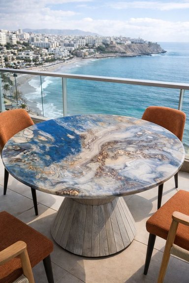 MESA DE COMEDOR REDONDA DE PLAYA DE MÁRMOL OCEAN GOLD 100 CM