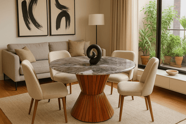 MESA DE COMEDOR DE MÁRMOL VERDE ODISEA REDONDA 100CM NOEL DECO