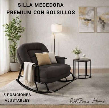 SILLA MECEDORA SOFÁ RECLINABLE SILLÓN PLEGABLE TERRAZA JARDÍN SALA PREMIUM NEGRO