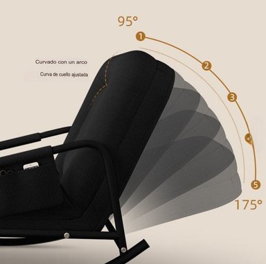 SILLA MECEDORA SOFÁ RECLINABLE SILLÓN PLEGABLE TERRAZA JARDÍN SALA PREMIUM NEGRO - 2