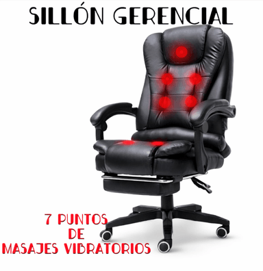 SILLA DE ESCRITORIO 7 MASAJEADOR GIRATORIO OFICINA GERENCIAL ERGONÓMICA RECLINABLE REPOSAPIES NEGRO