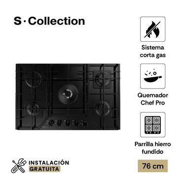 ENCIMERA VIDRIO TEMPLADO GLP/GN S-COLLECTION 5 HORNILLAS 76CM