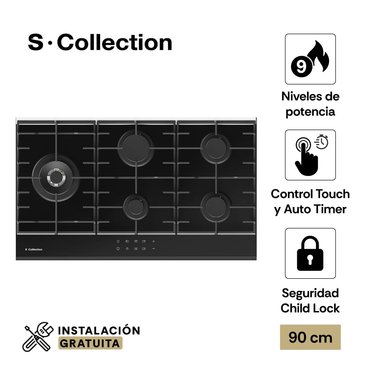 ENCIMERA VIDRIO FULL TOUCH GLP/GN S-COLLECTION 5 HORNILLAS 90CM