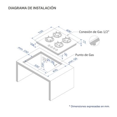 ENCIMERA VIDRIO TEMPLADO GLP/GN SOLE 4 HORNILLAS 60CM - 6