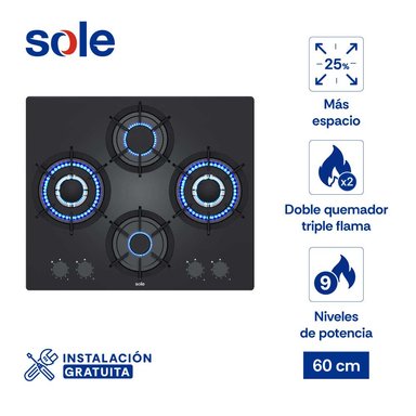 ENCIMERA RUBÍ PRO VIDRIO TEMPLADO GLP/GN SOLE 4 HORNILLAS 60CM