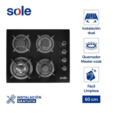 ENCIMERA VIDRIO TEMPLADO GLP/GN SOLE 4 HORNILLAS 60CM