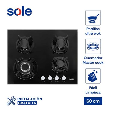 ENCIMERA VIDRIO TEMPLADO GLP/GN SOLE 4 HORNILLAS 60CM