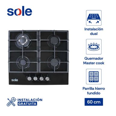 ENCIMERA VIDRIO TEMPLADO GLP/GN SOLE 4 HORNILLAS 60CM