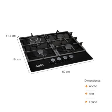 ENCIMERA VIDRIO TEMPLADO GLP/GN SOLE 4 HORNILLAS 60CM - 7