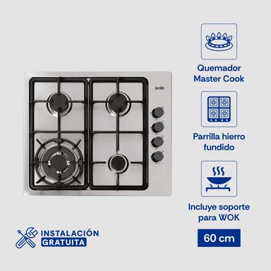 ENCIMERA ACERO INOXIDABLE GLP/GN SOLE 4 HORNILLAS 58CM CWOK