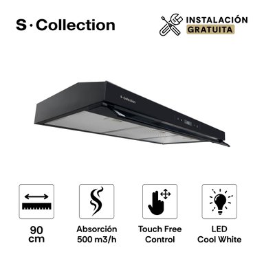 CAMPANA EXTRACTORA S-COLLECTION 90 CM TOUCH FREE SLIM BLACK