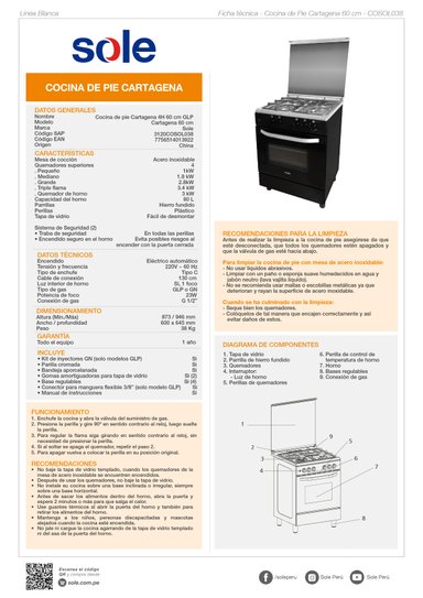 COCINA DE PIE GLP/GN SOLE 4 QUEMADORES 60 CM CARTAGENA - 9