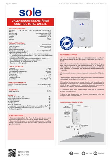 CALENTADOR INSTANTÁNEO GN 5.5 L SOLE CONTROL TOTAL - 9