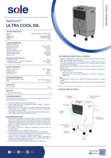 ENFRIADOR DE AIRE SOLE RAPIFRESCO ULTRA COOL 20 L - 7