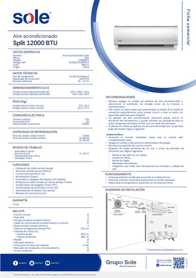 AIRE ACONDICIONADO SPLIT SOLE 12 KBTU - 8