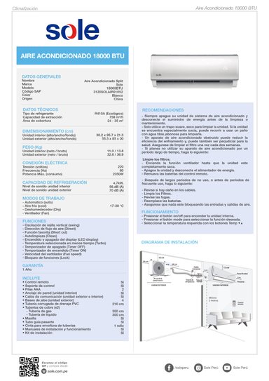AIRE ACONDICIONADO SPLIT SOLE 18 KBTU - 6