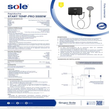 Rapiducha Sole Start Temp-pro 5.5kw - 5