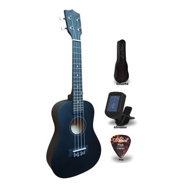 UKELELE CONCIERTO NEGRO CON AFINADOR FUNDA PÚA