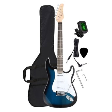 GUITARRA ELÉCTRICA COLOR AZÚL CON AFINADOR FUNDA Y ACCESORIOS - 3