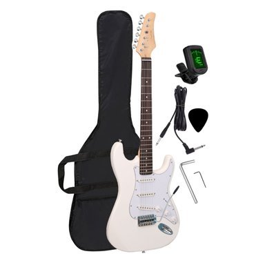 GUITARRA ELÉCTRICA COLOR BLANCO CON AFINADOR FUNDA Y ACCESORIOS - 1