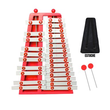 XILÓFONO METALÓFONO CROMÁTICO DE 2 OCTAVAS DE 25 NOTAS ROJO