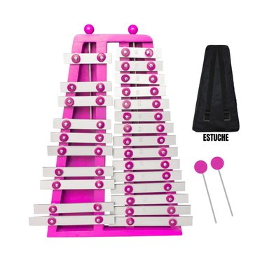 XILÓFONO METALÓFONO CROMÁTICO DE 2 OCTAVAS DE 25 NOTAS ROSADO