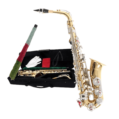SAXO ALTO DORADO CON LLAVES NIQUELADA CON ACCESORIOS COMPLETOS - 2