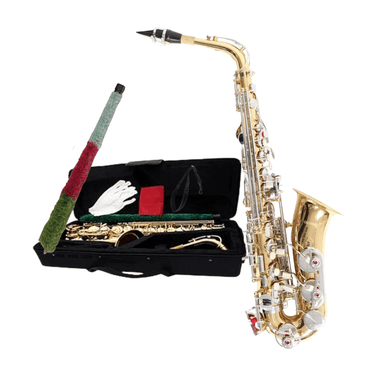 SAXO ALTO DORADO CON LLAVES NIQUELADA CON ACCESORIOS COMPLETOS - 3